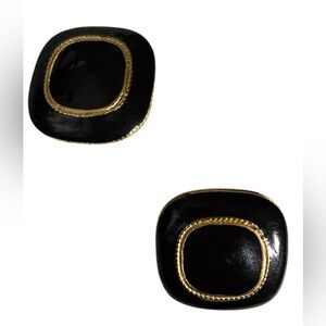 Gay Boyer Vintage Black Enamel Gold-Tone Clip-On Earrings